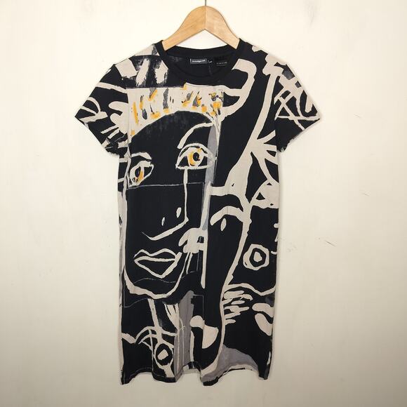 Desigual T-Shirt Dress Face Abstract Art Cotton Short Sleeve - Picture 1 of 11